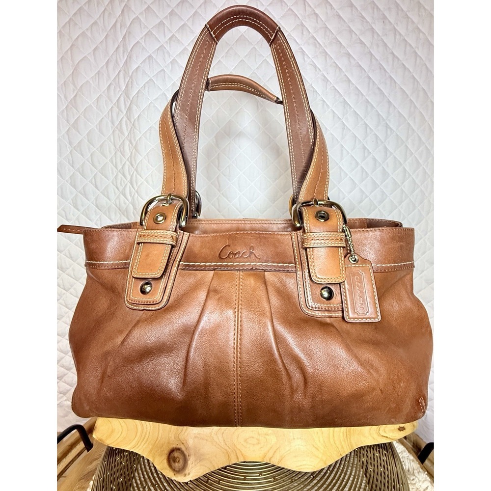 Coach Soho Boho Country Chic Vintage Tobacco Brown Pleated Leather Shoulder Bag